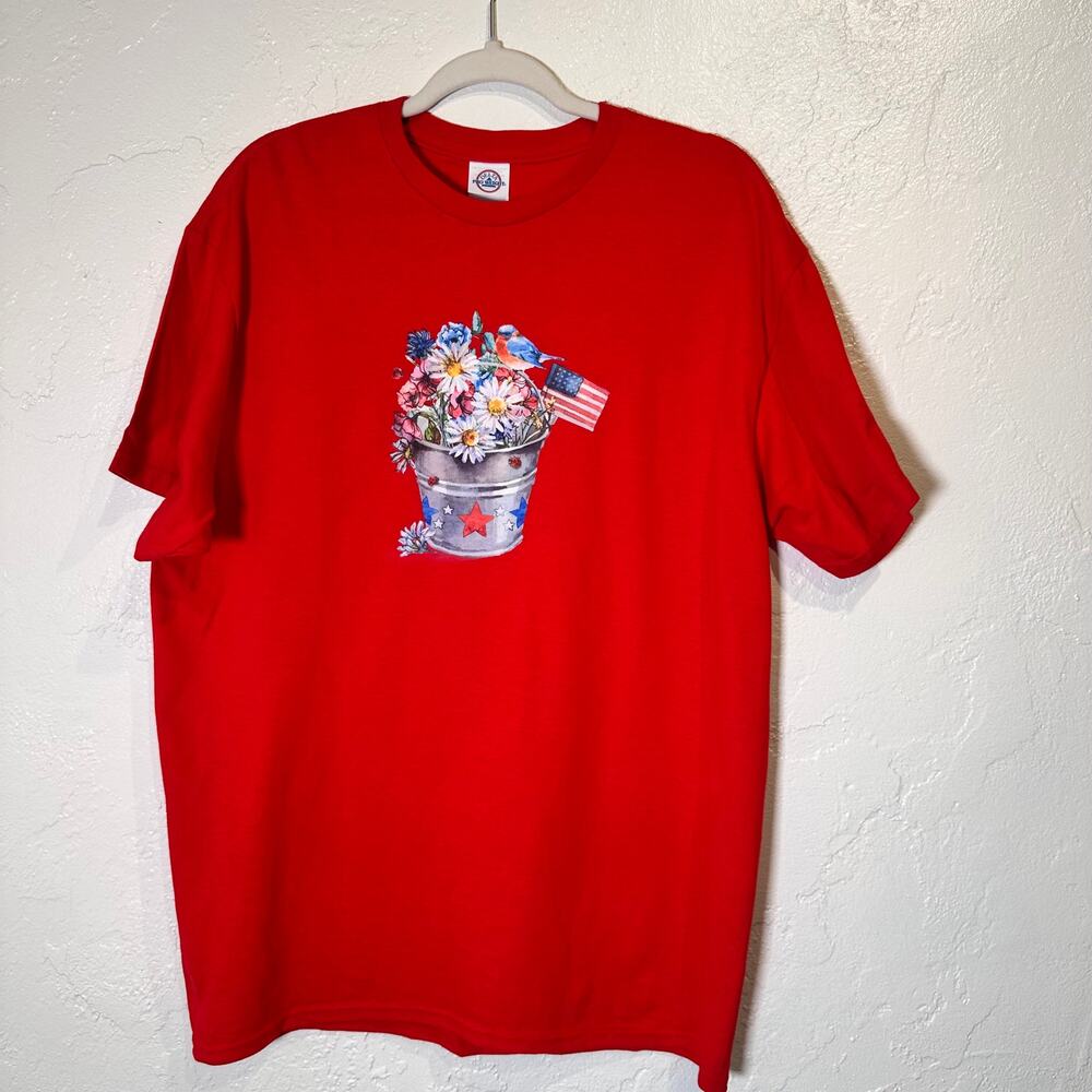 Delta Apparel Size Large Red Screen Print T-Shirt July 4th Flag Bird Patriotic